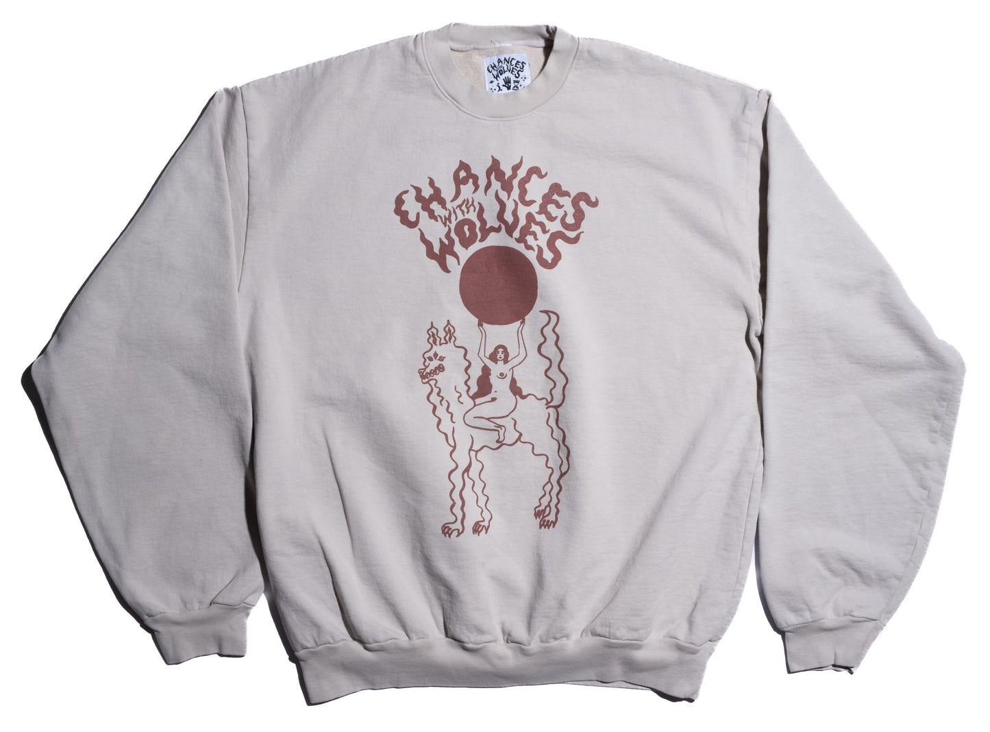 *SOUNDWAVE WOLF + MOON GODDESS* CREWNECK SWEATSHIRT(CEMENT)